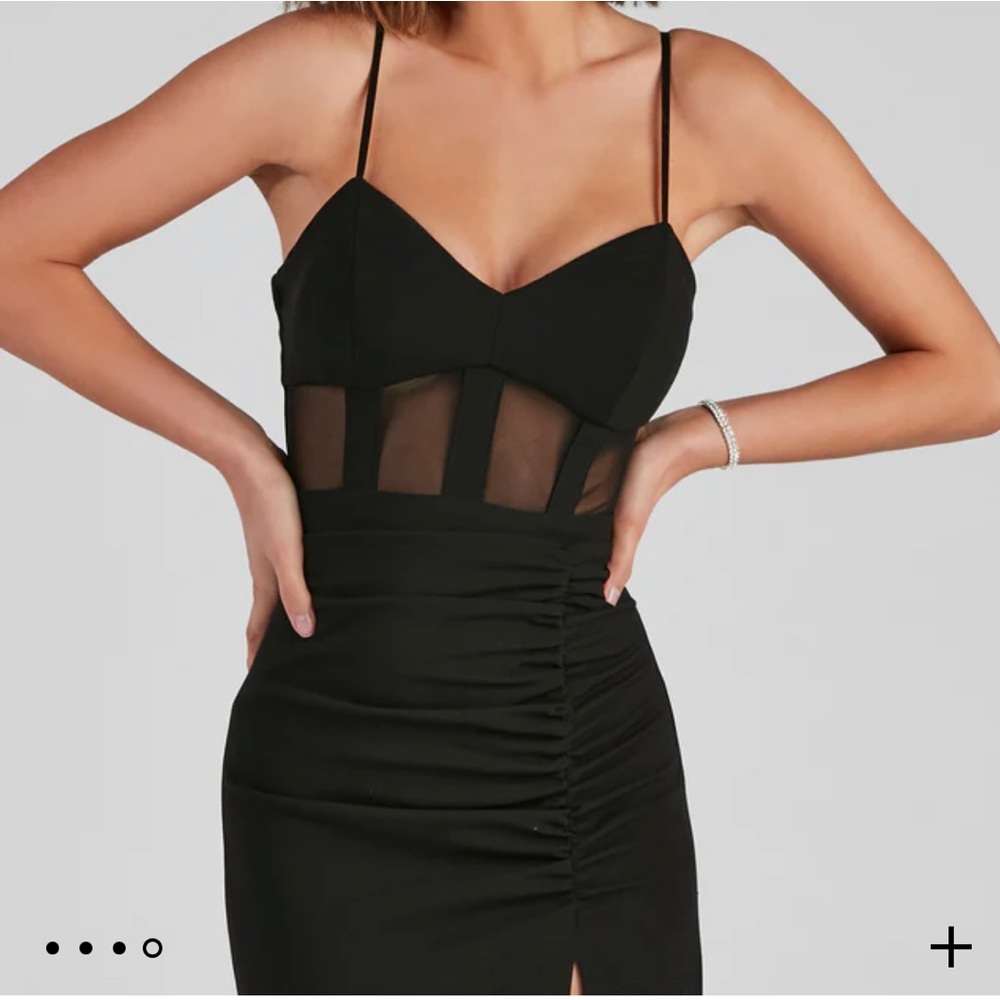 Alexia Formal High Slit Illusion Dress black gown - Picture 3 of 3